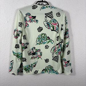 Vintage 80s Blazer Top Size M Multicolor Artsy Faces Polyester Long Sleeve